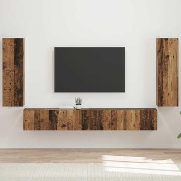 vidaXL TV Wandkast Set 4 st Oudhout Bewerkt hout, Huis en Inrichting, Kasten | Televisiemeubels, Minder dan 50 cm, Verzenden, 100 tot 150 cm