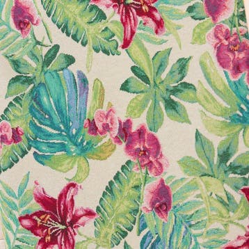 BA161 - Gobelinstof Tropisch met Monstera-bladeren en roze