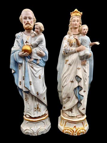 Vieux Andenne - Beeld, Maria en Jozef - 38.5 cm - Biscuit, Antiek en Kunst