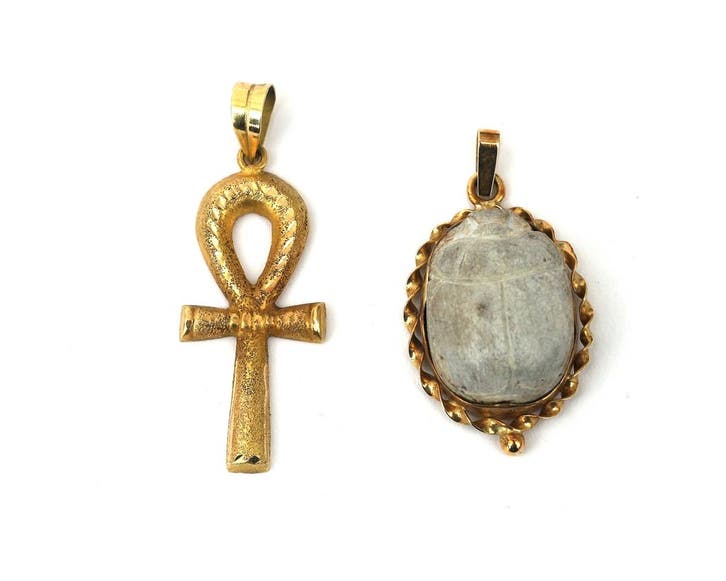 Twee geelgouden hangers, Sieraden, Tassen en Uiterlijk, Kettinghangers, Gebruikt