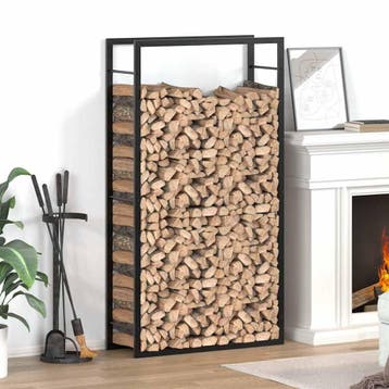 vidaXL Haardhoutrek Matzwart 80x28x154 cm Staal, Verzenden, Nieuw
