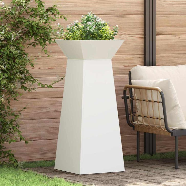 vidaXL Pilaar Plantenbak 2 pcs Wit 40 x 40 x 100 cm, Tuin en Terras, Bloembakken en Plantenbakken, Minder dan 60 cm, Nieuw, Metaal