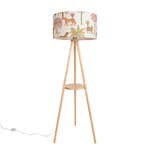 Vloerlamp hout tripod met multicolor kap met dierenprint, Verzenden, Nieuw, Hout, Scandinavisch