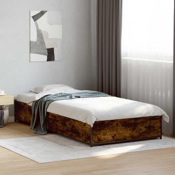 vidaXL Bedframe Gerookt eiken 80 x 200 cm Bewerkt hout, Eenpersoons, Bruin, Verzenden, Nieuw