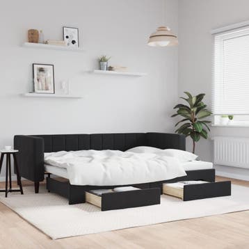 vidaXL Slaapbank met onderschuifbed en lades 80x200 cm, Eenpersoons, Verzenden, Zwart, Nieuw