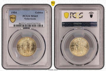 Koningin Juliana zilveren 1 gulden 1954 MS65 PCGS, 1 gulden, Koningin Juliana, Verzenden, Zilver