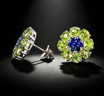 Zonder minimumprijs - Oorbellen 925 zilver, peridot, saffier, Sieraden, Tassen en Uiterlijk, Nieuw