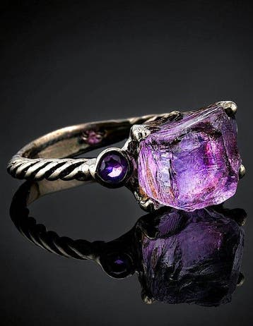Ruwe amethist ring - 925 sterlingzilver - uniek