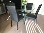 Set van 4 leren eetkamerstoelen - zwart leer, Ophalen of Verzenden, Nieuw, Leer