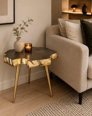 Elegante Gouden - Bijzettafel - Aluminium, Nieuw