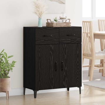 vidaXL Dressoir Zwart Eiken 69,5 x 34 x 90 cm Bewerkt hout, Verzenden, Nieuw, Overige houtsoorten, Minder dan 50 cm