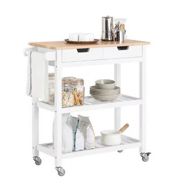 Keukentrolley met Lades en Planken – Houten Blad 85×90×39, Verzenden, Nieuw