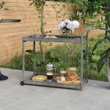vidaXL Serveerwagen 100x45x83 cm poly rattan grijs, Verzenden, Nieuw