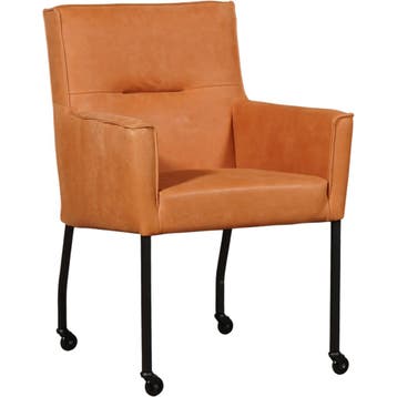 Set van 8 Leren eetkamerstoelen Lucky - Kenia Rost (oranje), Ophalen of Verzenden, Nieuw, Leer