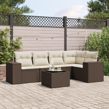 vidaXL 6-delige Loungeset met kussens poly rattan bruin, Verzenden, Nieuw, Loungeset