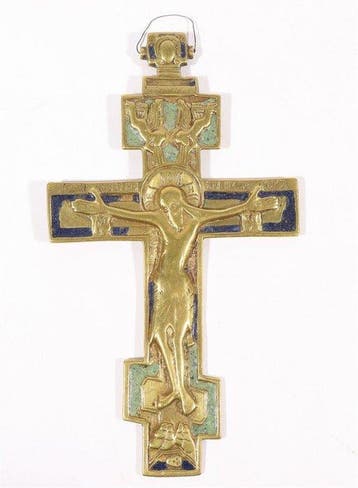Antiek Crucifix - Brons, Emaille - 1800-1850