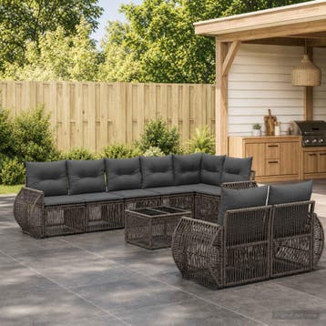 vidaXL Tuinbankenset 9 st Grijs en Donkergrijs poly rattan, Verzenden, Nieuw, Meer dan 8 zitplaatsen