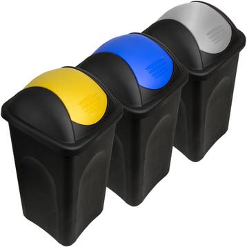Afvalbak Geel/Blauw/Grijs 60L Set van 3 (Huishouden), Verzenden, Nieuw
