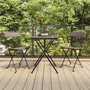vidaXL 3-delige Bistroset inklapbaar poly rattan grijs, Verzenden, Nieuw, 3 zitplaatsen