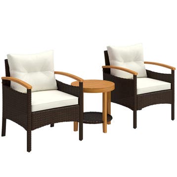 Rieten Bistroset 3-delige FSC Tuinmeubelset Met 2 Stoelen, 2, Verzenden, Nieuw