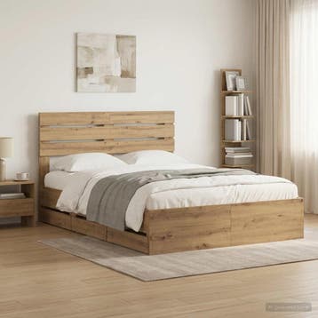 vidaXL Bed Frame with Storage and Headboard Artisan Oak 120, Bruin, Verzenden, Nieuw, Twijfelaar