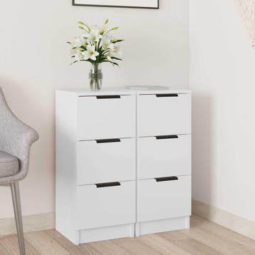 vidaXL Dressoirs 2 st 30x30x70 cm bewerkt hout wit, Verzenden, Nieuw, Overige houtsoorten, Minder dan 50 cm