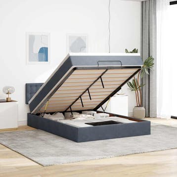 vidaXL Ottoman bed met matras 140x200cm fluweel donkergrijs, Verzenden, 140 cm, 200 cm, Nieuw