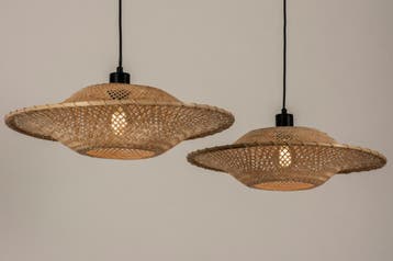 Rietveld Hanglampen - Bruin, Naturel - Metaal, Rotan, Huis en Inrichting, Lampen | Hanglampen, Verzenden, Nieuw