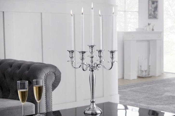 Kandelaar MODERN BAROK 40cm zilveren 5-armige kroonluchter, Huis en Inrichting, Woonaccessoires | Overige, Ophalen of Verzenden
