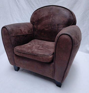 Kinderstoel - Clubfauteuil - Synthetisch leer - Gelakt hout