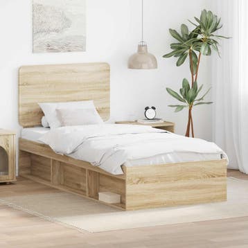 vidaXL Bedframe Sonoma Eiken 100 x 200 cm Massief grenenhout, Eenpersoons, Bruin, Verzenden, Nieuw