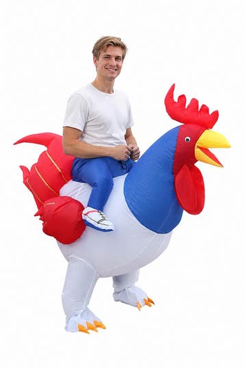 KIMU® Opblaas Kostuum Zittend op Kip Rood Wit Blauw Opblaasb, Kleding | Heren, Carnavalskleding en Feestkleding, Carnaval, Nieuw