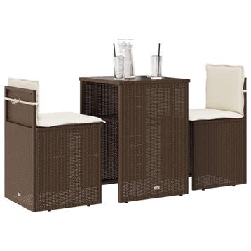 vidaXL 3-delige Bistroset met kussens poly rattan bruin, Verzenden, Nieuw