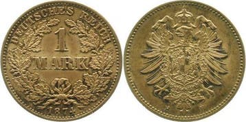 Duitsland 1 Mark 1874 F fast stempelglanz herrliche Patin..., Verzenden