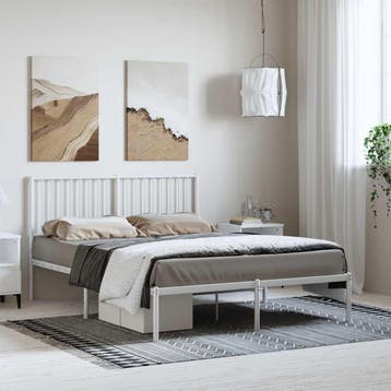 vidaXL Bedframe met hoofdbord metaal wit 135x190 cm, Verzenden, Wit, 190 cm of minder, Overige maten
