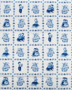 Katoen Delfts Blauw Tegeltjes Wit, Hobby en Vrije tijd, Stoffen en Lappen, Nieuw, Wit