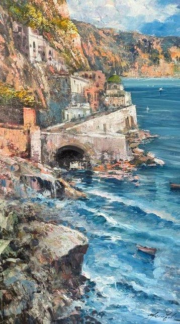 Marino Faliero (1948) - Veduta di costiera, Antiek en Kunst