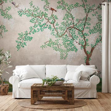 Profhome 382331-GU Fotobehang vogel patroon mat grijs groen, Verzenden