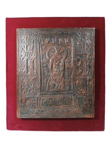 Icoon - Christus Pantokrator - Koper, Hout, Fluweel - 1965 -, Antiek en Kunst