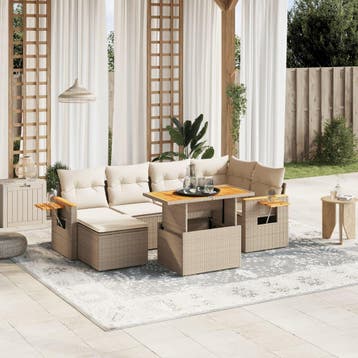 vidaXL 7-delige Loungeset met kussens poly rattan beige, Verzenden, Nieuw, Loungeset