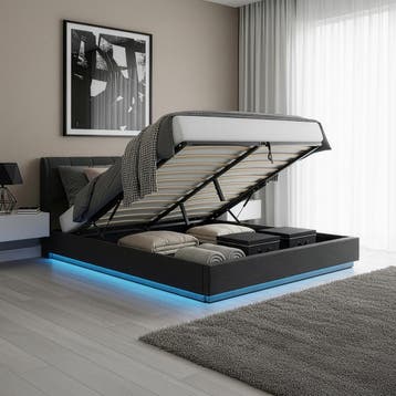 Tweepersoonsbed Tröstiar met LED 180x200 cm zwart [en.casa], Verzenden, Nieuw