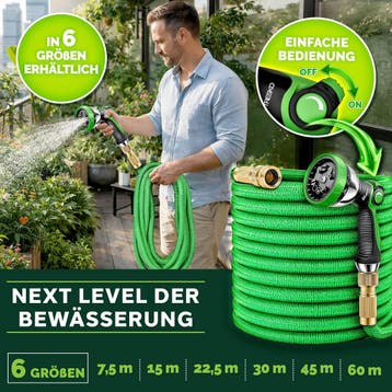 Flexibele Tuinslang - Inc. sproeikop - 60 meter - Groen - TR, Verzenden, Zo goed als nieuw