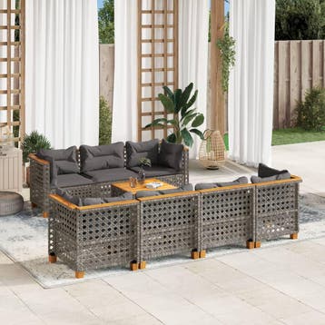 vidaXL 8-delige Loungeset met kussens poly rattan grijs, Verzenden, Nieuw, Loungeset