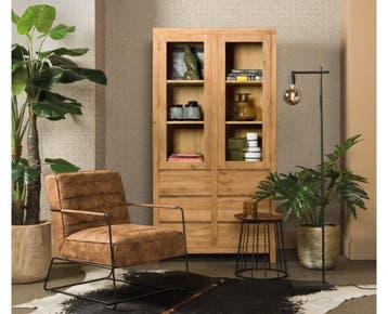Tower Living Vitrinekast Corona teakhout 190x100 cm, Huis en Inrichting, Kasten | Vitrinekasten, Ophalen of Verzenden, Nieuw