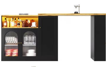 Draaibare Bartafel met Wijnkast – LED, Glasdeur, Houtlook, Verzenden, Nieuw