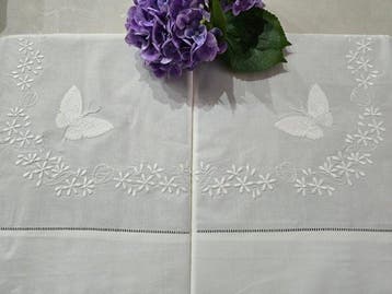 Set Lenzuola ricamate in puro cotone percalle Ricamo in, Antiek en Kunst