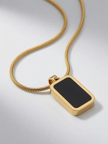 Goud-Stijl Zwarte Onyx en Witte Marmer Hangerketting, Overige materialen, Overige voorstellingen, Nieuw, Ophalen of Verzenden
