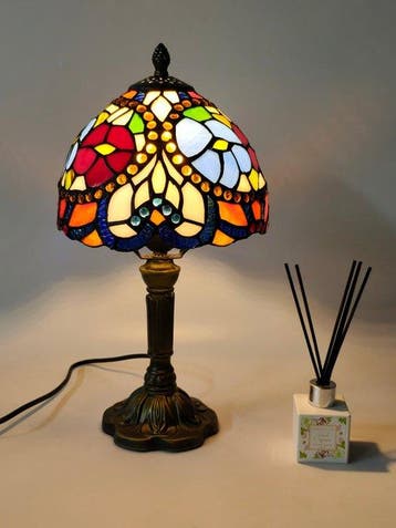 Tafellamp - Glas, Metaal - Tiffany Rose Tafellamp