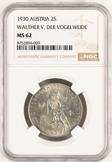Oostenrijk. 2 Schilling 1930 / Walther von der Vogelweide -