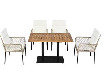 Tuin Eettafelset 5-delig – Acaciahout en Polyrattan 4p, Verzenden, Nieuw